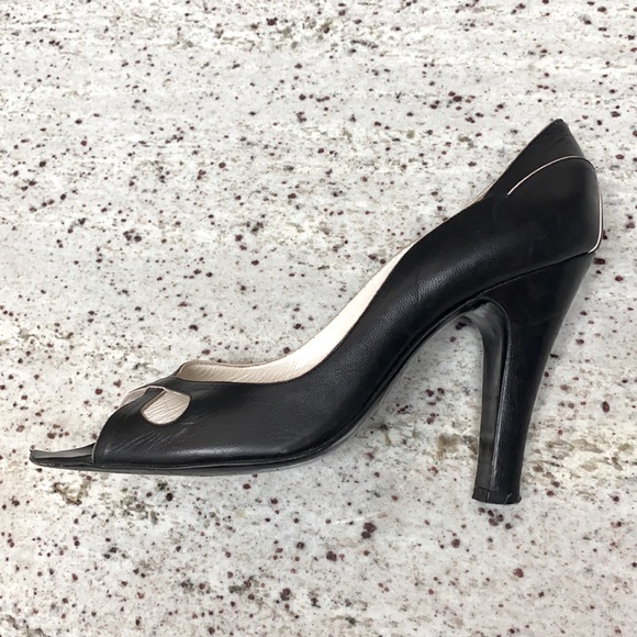 Marc Jacobs Black Open Toe Slip On Leather Heels - Picture 3 of 11